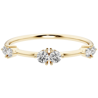 Diamond Station Stackable Ring 14K Yellow Gold Plated Sterling Silver