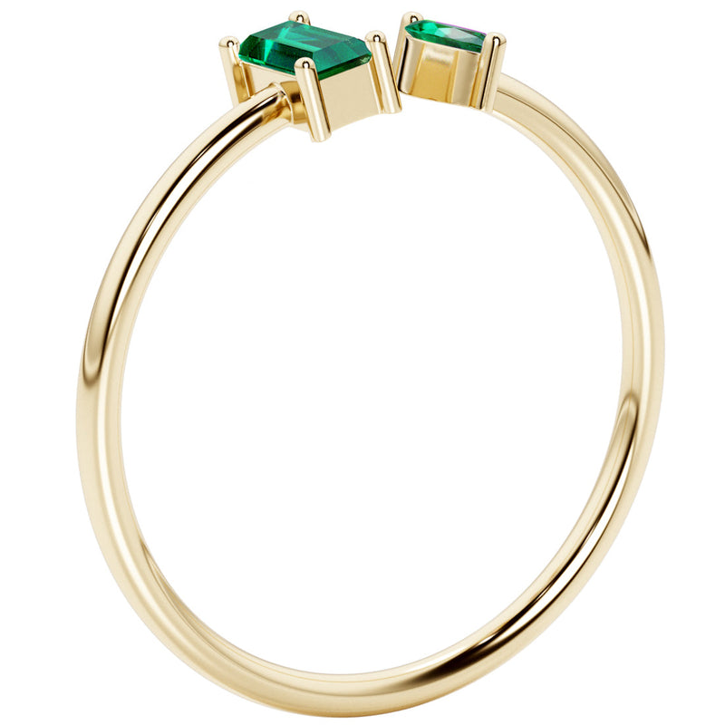 Emerald Stackable Open Ring 14K Yellow Gold Plated Sterling Silver 1.75 Carats total