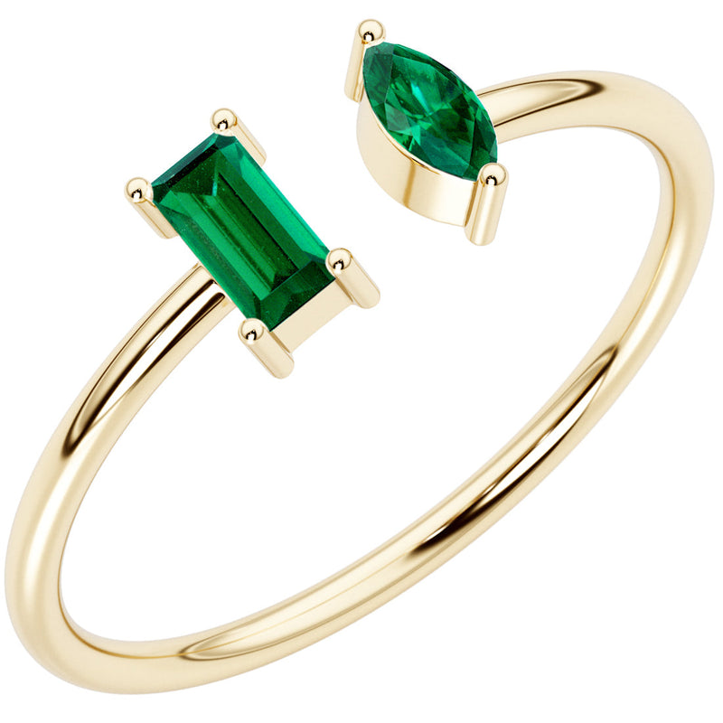 Emerald Stackable Open Ring 14K Yellow Gold Plated Sterling Silver 1.75 Carats total