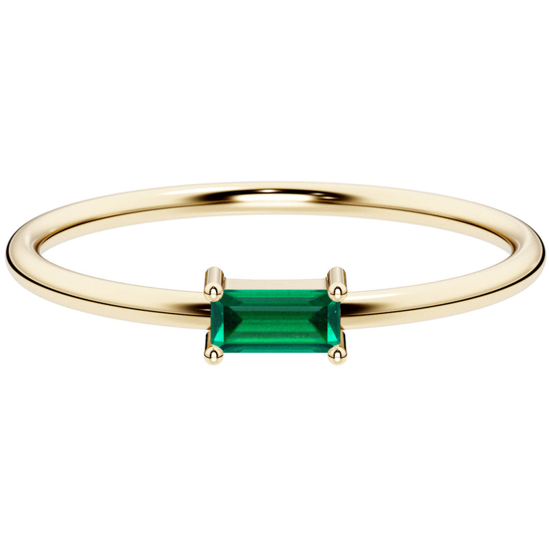 Emerald East West Stackable Ring 1 Carat 14K Yellow Gold Plated Sterling Silver Baguette Shape