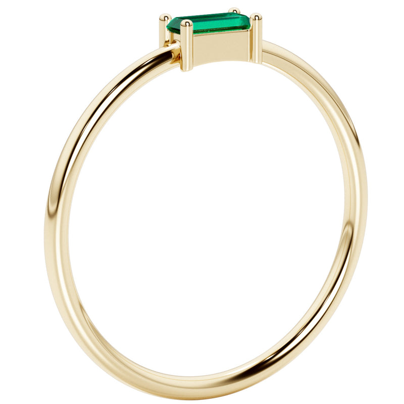 Emerald East West Stackable Ring 1 Carat 14K Yellow Gold Plated Sterling Silver Baguette Shape