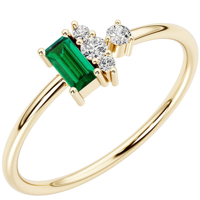 Emerald and Diamond Orla Cluster Stackable Ring 1 Carat 14K Yellow Gold Plated Sterling Silver