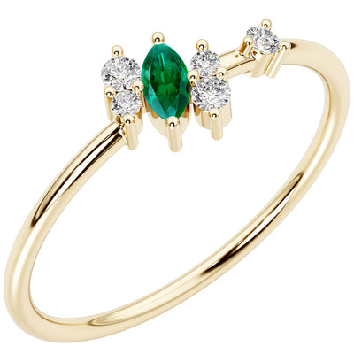 Emerald and Diamond Sweetsash Stackable Ring 14K Yellow Gold Plated Sterling Silver