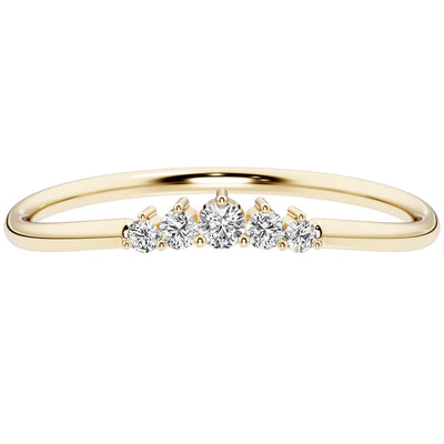 Diamond 5-Stone Stackable Ring Band 14K Yellow Gold Plated Sterling Silver