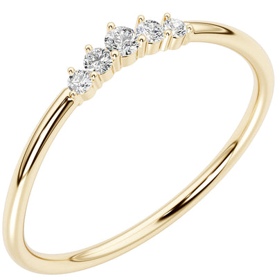 Diamond 5-Stone Stackable Ring Band 14K Yellow Gold Plated Sterling Silver