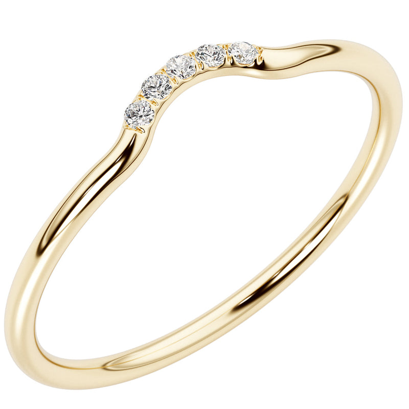 Diamond 5-Stone Contour Stackable Guard Ring 14K Yellow Gold Plated Sterling Silver