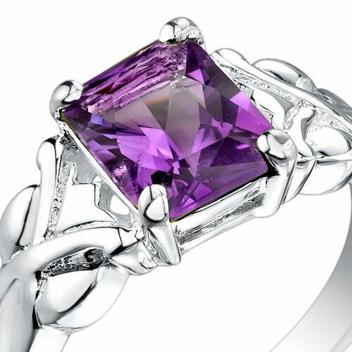 Amethyst Ring Sterling Silver Radiant Shape 2 Carats