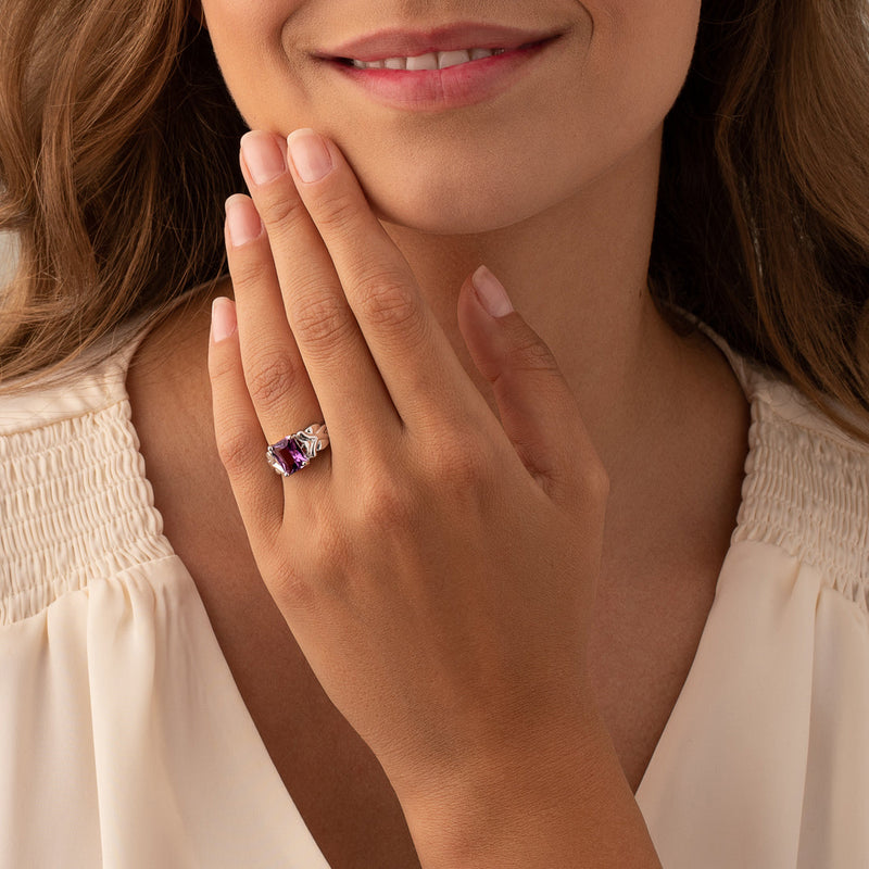 Amethyst Ring Sterling Silver Radiant Shape 2 Carats