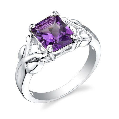 Amethyst Ring Sterling Silver Radiant Shape 2 Carats