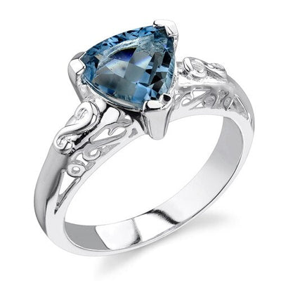 London Blue Topaz Ring Sterling Silver Trillion Shape 2 Carats