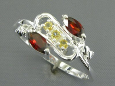 Mozambique Garnet Marquise Shape With CZ Accent Sterling Silver Ring Size 9