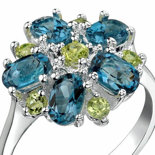 London Blue Topaz Ring Sterling Silver Oval Shape 3.25 Carats