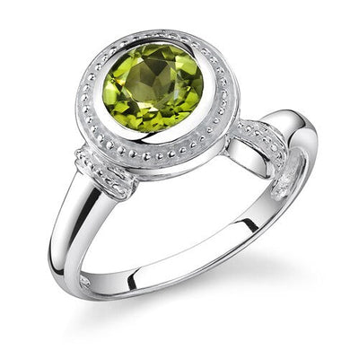 Peridot Ring Sterling Silver Round Shape 1.5 Carats