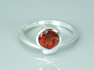 Garnet Round Cut Sterling Silver Ring Size 6