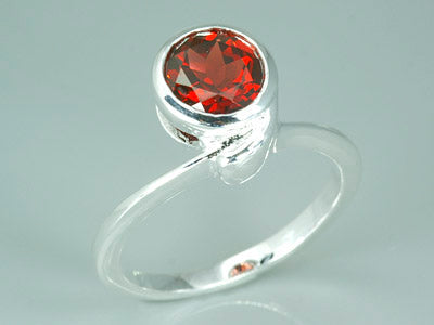 Garnet Round Cut Sterling Silver Ring Size 6