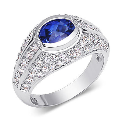 Created Blue Sapphire Oval Cut Sterling Silver Ring Size 8