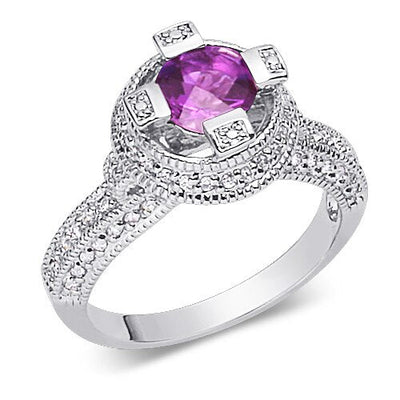 Amethyst Ring Sterling Silver Round Shape 1 Carats Size 8 SR9164