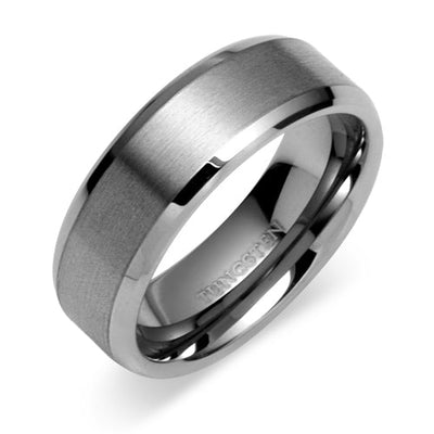 Beveled Edge Center 8mm Mens Tungsten Band Size 12.5