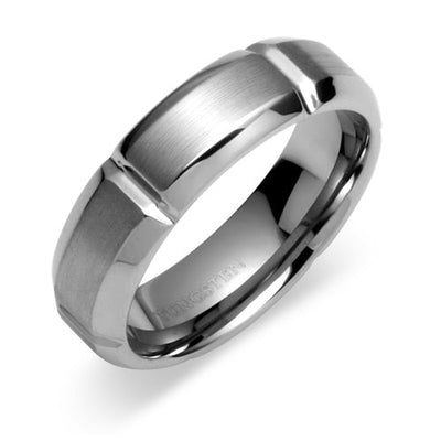 Beveled Edge Notched 7mm Mens Tungsten Band Size 12