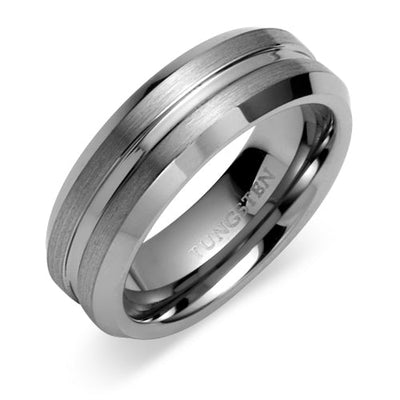 Beveled Edge Brushed Finish 7mm Mens Tungsten Band Size 8