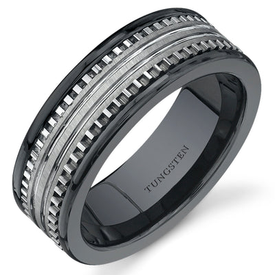 7mm Mens Black Ceramic and Tungsten Band Size 11.5