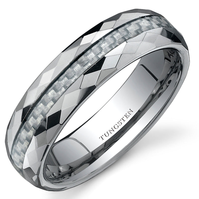 White Carbon Fiber 6mm Mens Tungsten Band Size 9