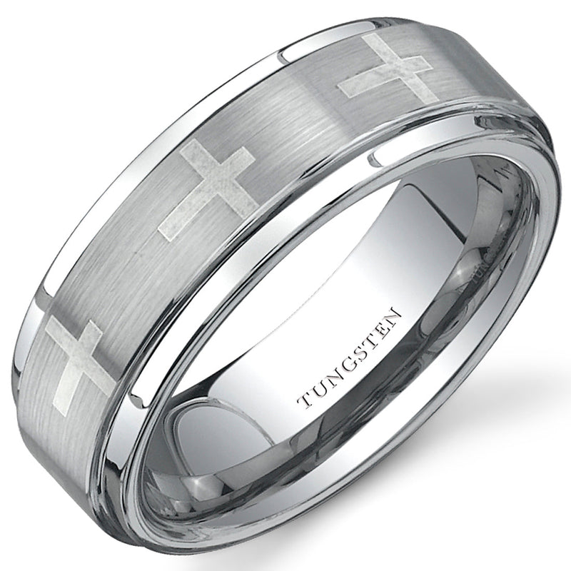 Cross Laser Pattern 7 mm Mens Tungsten Band Size 12.5