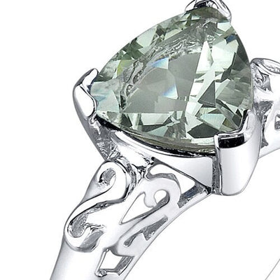 Green Amethyst Ring Sterling Silver Trillion Shape 2.5 Carats