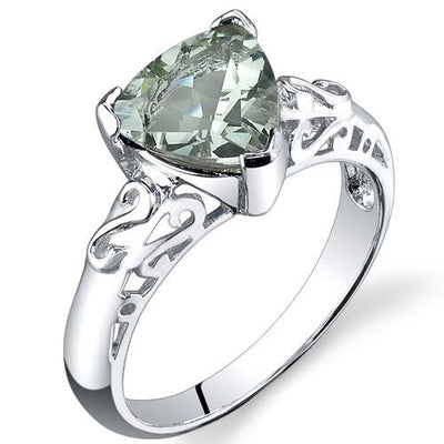 Green Amethyst Ring Sterling Silver Trillion Shape 2.5 Carats