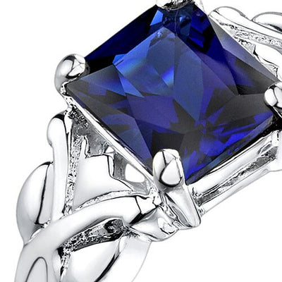 Blue Sapphire Ring Sterling Silver Radiant Shape 3 Carats