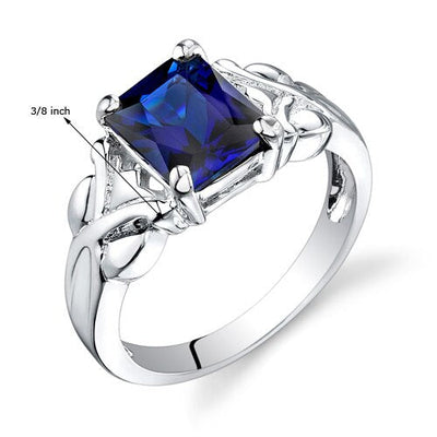 Blue Sapphire Ring Sterling Silver Radiant Shape 3 Carats