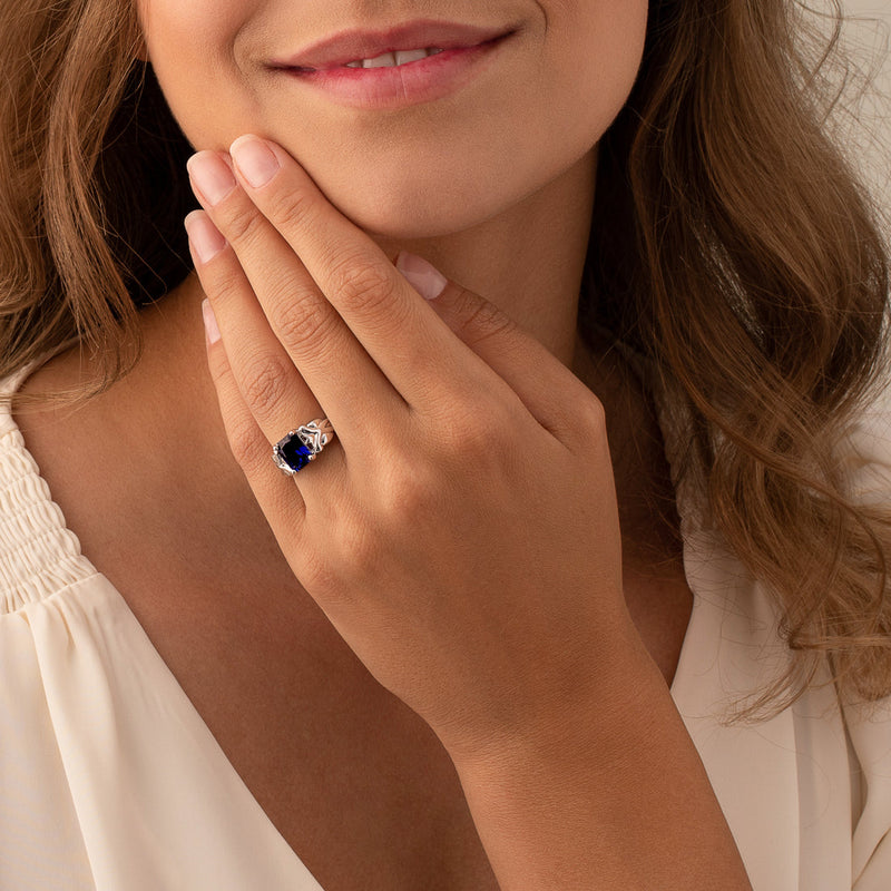 Blue Sapphire Ring Sterling Silver Radiant Shape 3 Carats