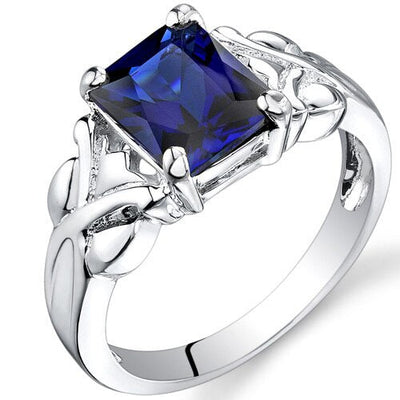 Blue Sapphire Ring Sterling Silver Radiant Shape 3 Carats