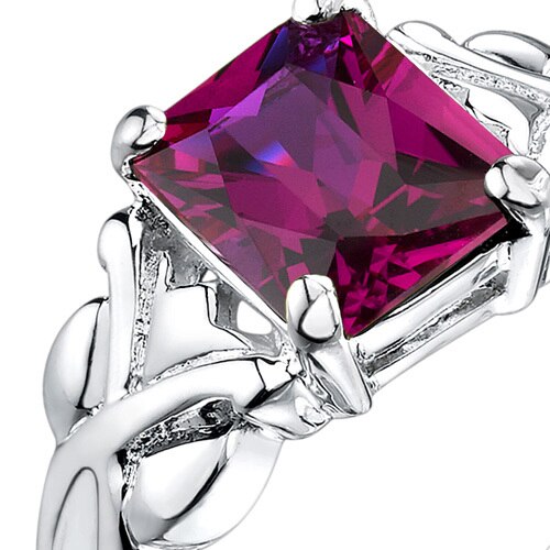 Ruby Ring Sterling Silver Radiant Shape 3 Carats