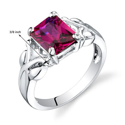 Ruby Ring Sterling Silver Radiant Shape 3 Carats