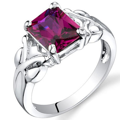 Ruby Ring Sterling Silver Radiant Shape 3 Carats