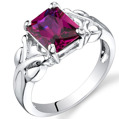 Ruby Ring Sterling Silver Radiant Shape 3 Carats