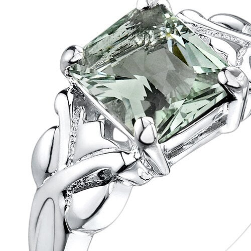 Green Amethyst Ring Sterling Silver Radiant Shape 2 Carats