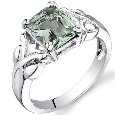 Green Amethyst Ring Sterling Silver Radiant Shape 2 Carats