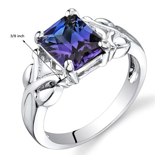 Alexandrite Ring Sterling Silver Radiant Shape 2.75 Carats