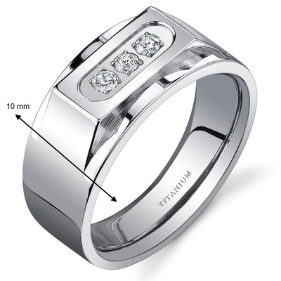 Men's 3-Stone Titanium Wedding Ring Band 10mm