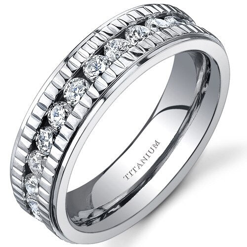 Cubic Zirconia Ring Titanium Round Shape 0 Carats