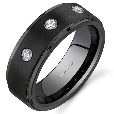 3 Stone 8 mm Mens Tungsten Band Size 12.5