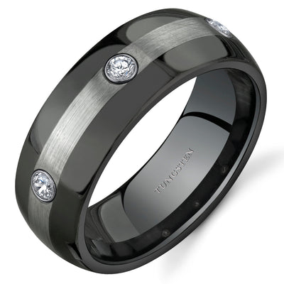 3 Stone 8 mm Mens Tungsten Band Size 11.5