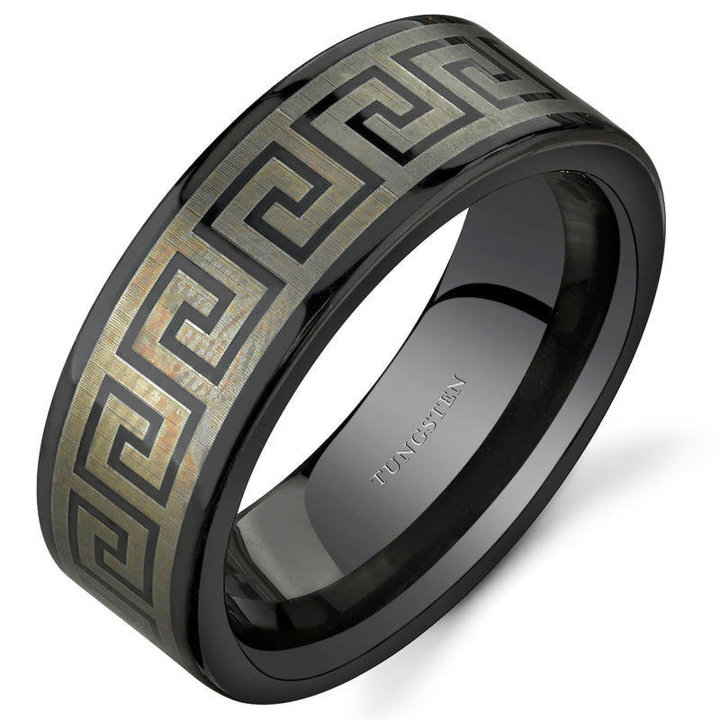 Greek Key Motif 8 mm Mens Tungsten Band Size 11.5