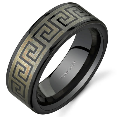 Greek Key Motif 8 mm Mens Tungsten Band Size 8