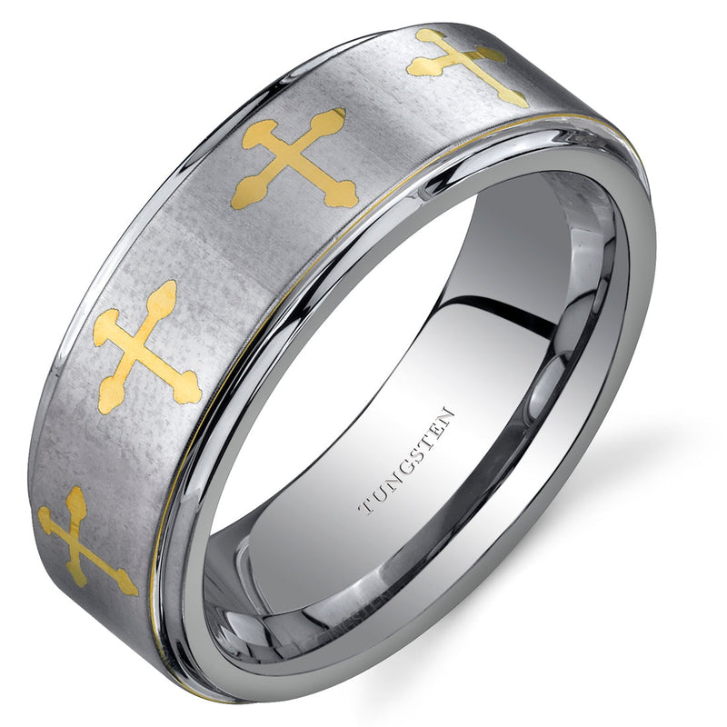 Cross Motif 8 mm Mens Tungsten Band Size 13