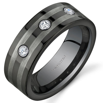 3 Stone 8 mm Mens Tungsten Band Size 12.5