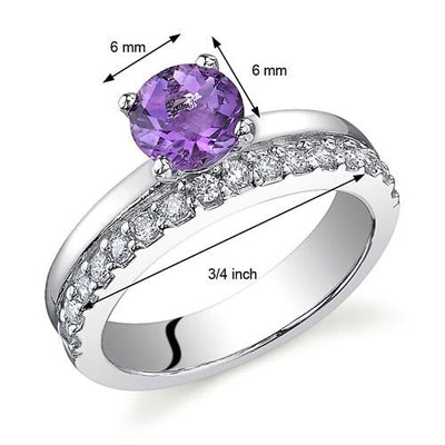 Amethyst Ring Sterling Silver Round Shape 0.75 Carats