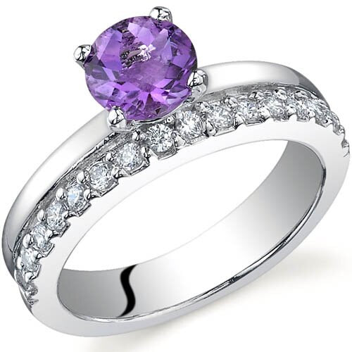 Amethyst Ring Sterling Silver Round Shape 0.75 Carats